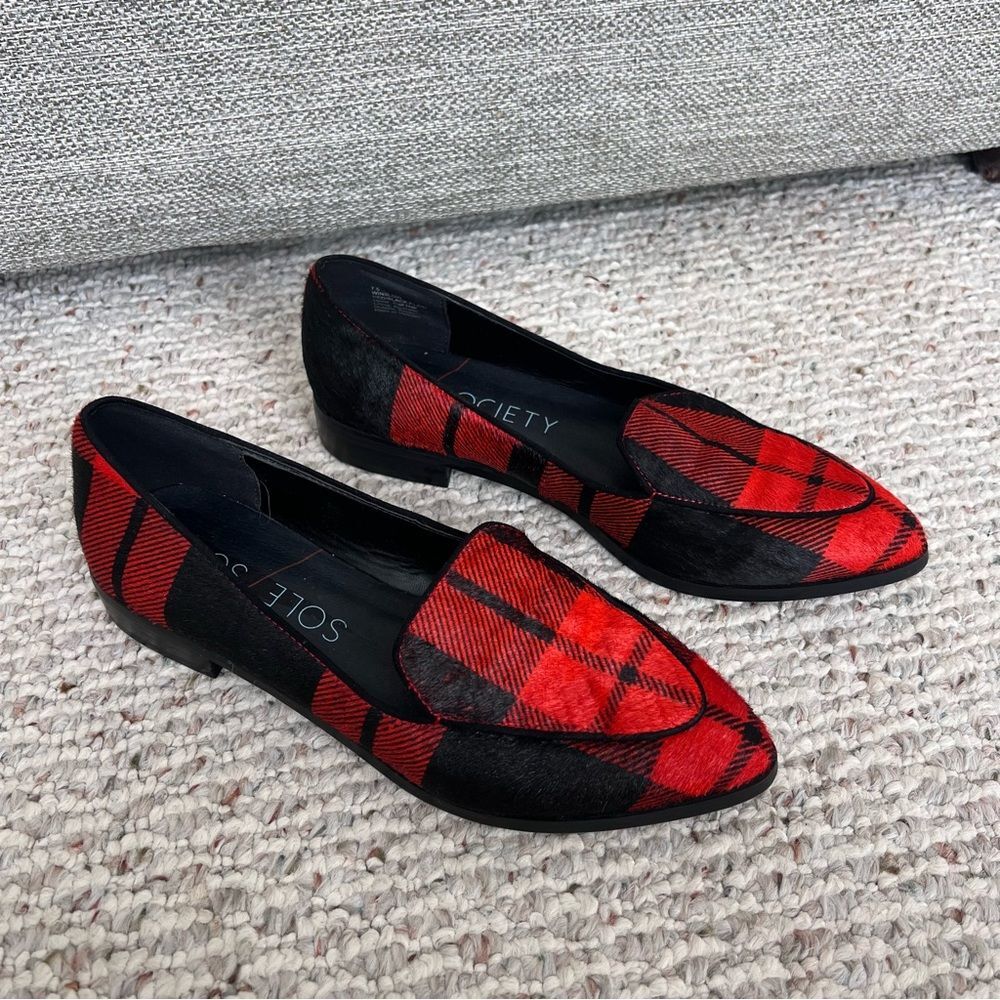 Sole Society Winslow Plaid Calf Hair Pointed Toe Slip On Loafers